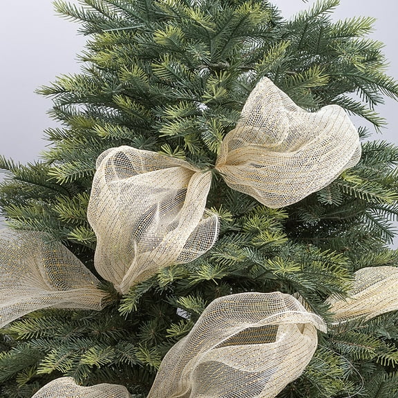 KDFWDM 10 Yard Shimmery Gold and Silver PP Mesh Ribbon for Christmas Tree Decorations, Wired Craft Ribbon for DIY Gift Bows, Holiday Wreaths, and Festive Party Pendant Decor