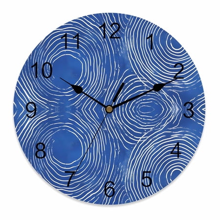 Wall Clock 10 Inch Abstract Round Silent Decorative Wall Clocks Battery Operated for Living Room Bedroom Kitchen Classroom Decor, Striped Round Hollow Circle Blue White,Small