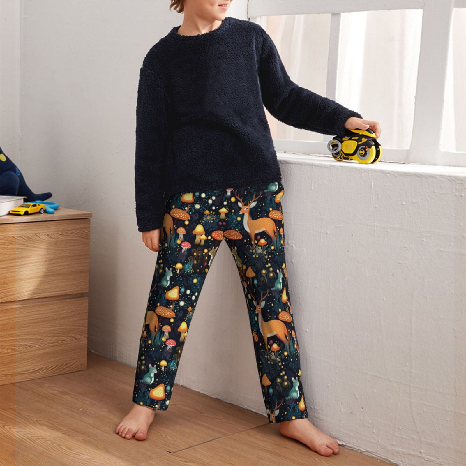 Xecao Forest Elf Print Teenagers' Pajama Pants Long Sleep Pants Soft Elastic Waist Pajama Bottoms Elastic waist with 2 Pockets 5-16 Years-Large