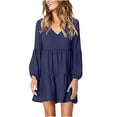 thumbnail image 2 of CFLVAEK Tiered Smocked Mini Dresses for Plus Size Women Solid Color Long Sleeve Dress Casual V Neck Beach Dresses Navy XXXL, 2 of 6