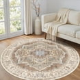 thumbnail image 4 of Toyoso 5x5 Round Washable Area Rug Traditional Medallion Cream Grey Circle Rug Soft Low Pile Pet Friendly For Reading Nook Entryway Small Spaces Decor, 4 of 9