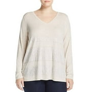 One A Womens Plus Lace Overlay V-Neck Casual Top, Various Sizes: 1X/Oatmeal Heather