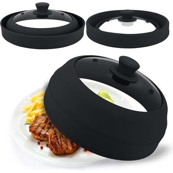 Microwave Splatter Cover Glass,10.5 Inch Collapsible Microwave Cover for Food Glass, Silicone Vented Splatter Guard Lid, Silicone Dish Plate Cover, Dishwasher Safe, Heat Resistant, BPA-Free, Black$$