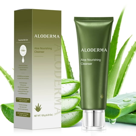 Aloderma Nourishing Face Cleanser with Organic Aloe Vera Made Within 12 Hours of Harvest - Firming & Hydrating Face Wash for Dry, Aging Skin, Aloe Vera Facial Cleanser for Women & Men - 120g/4.2oz