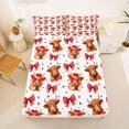 thumbnail image 3 of spefrowx Cute Highland Cow Print Bed Sheets for Girls, Red Bow Animal Full Size Sheets, 4 Pieces, 1 Flat Sheet, 1 Fitted Sheet and 2 Pillowcases, 3 of 6