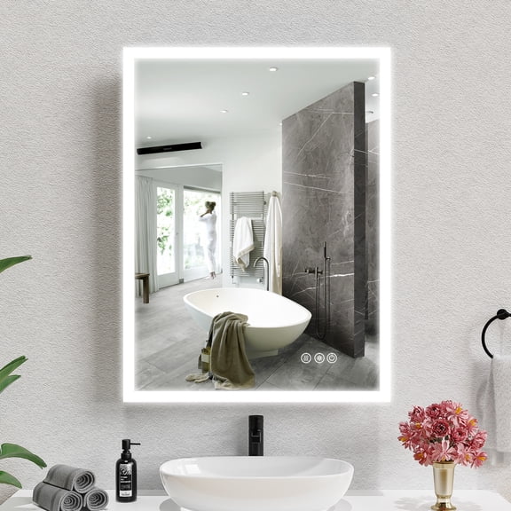 Noble House 16" x 26" LED Lighted Medicine Cabinet with Mirror, Adjustable Brightness, Recessed or Wall Mount, Silver