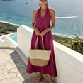 thumbnail image 6 of Women's V-Neck Sleeveless Casual Solid Color Hanging Neck Summer Dress, 6 of 7