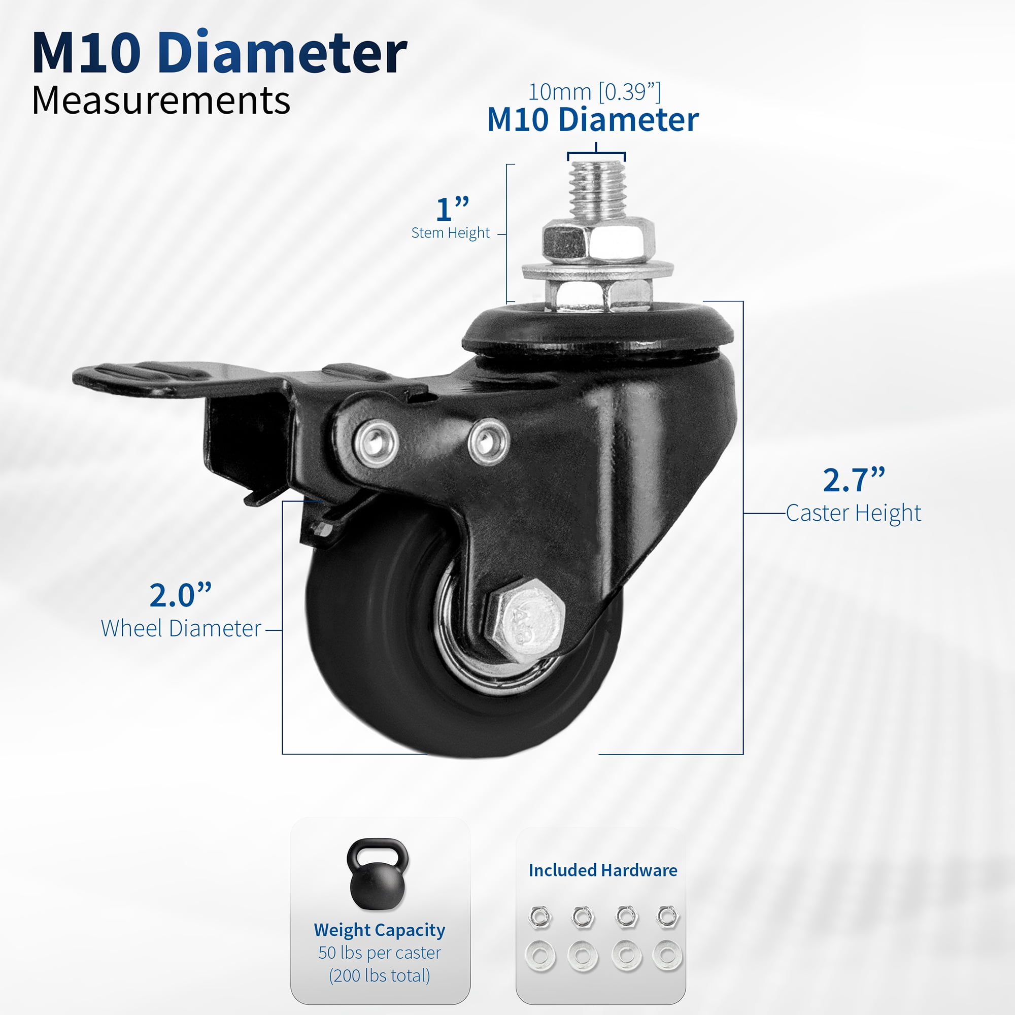 VIVO 2 inch M10 Caster Wheels (Set of 4) for TV Carts, Desk Frames, and More