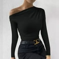 thumbnail image 4 of hotojiny Tops for Women Going out off Shoulder Long Sleeve Solid Color T-Shirt Slim Stretchy Shirt Fall, 4 of 5