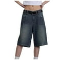 thumbnail image 2 of HaoXianJian Women's Casual Long Jean Shorts Wide High Waisted Straight Leg Denim Shorts Stretchy Jean Short Loose Fits with Pockets, 2 of 7