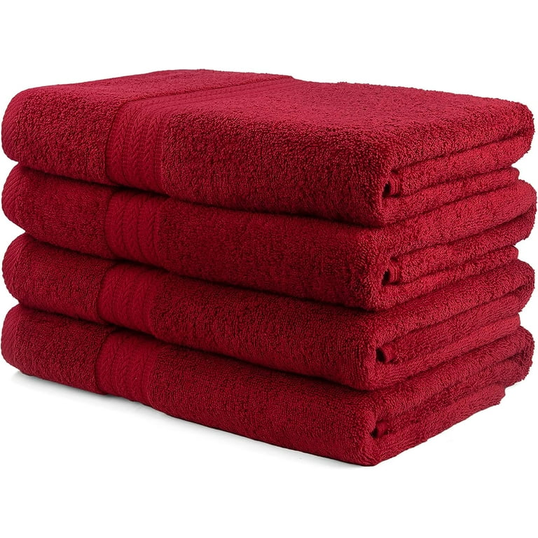 Akti Luxury Bath Towels Set of 4, Cotton Shower Towels for Bathroom 27x54 Best Hotel Towels - Red, Size: 27 x 54