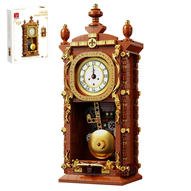 TYCOLE Vintage Pendulum Clock Building Block Set,Stem Toy with Real Clock Function and Linkable Mechanical Pendulum,Unique Home Decoration and Collectible for Adults&Kids 6+