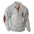 thumbnail image 2 of Men's Flag Print Stand Collar Quarter-Zip Sweatshirt, Casual Outdoor Button Placket Pullover Top, Spring Fall Patriotic Style,Light Gray,XL, 2 of 9