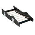 thumbnail image 4 of Twin Size Race Car-Shaped Platform Bed with Wheels,Black, 4 of 12