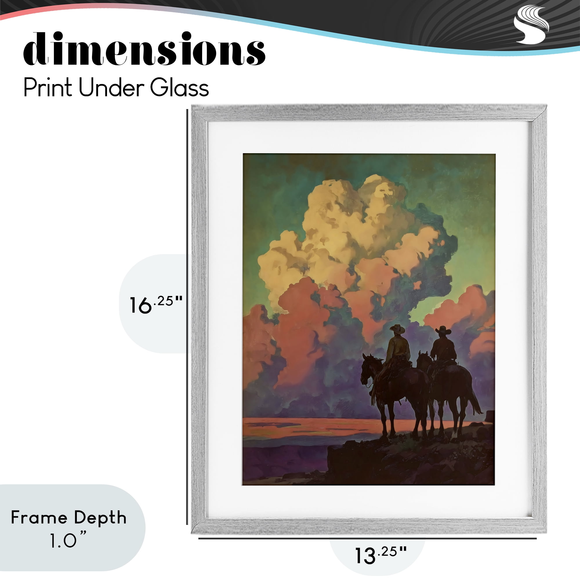 Stupell Industries Cowboys Silhouetted Against Clouds Gray Framed Print Under Glass, design by Arlington Prints