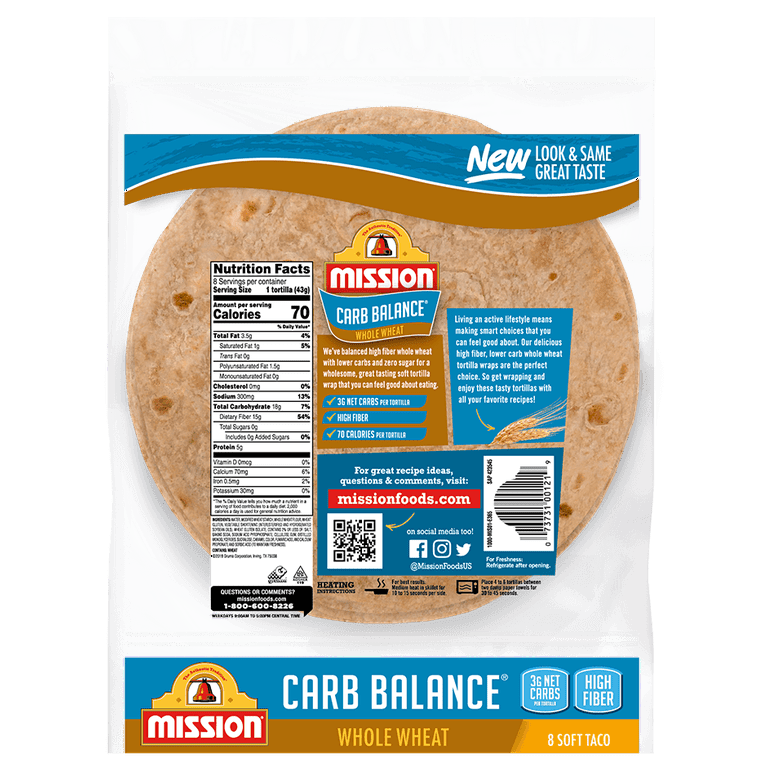 Mission Street Tacos Carb Balance Whole Wheat Tortillas 10
