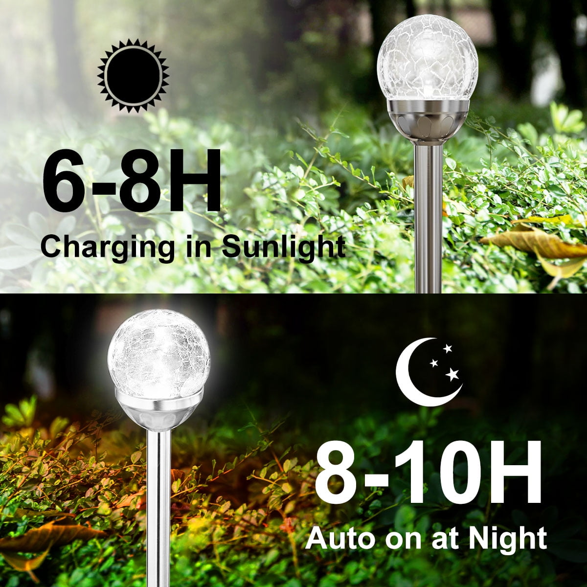 4 Pack Solar Lights Outdoor, Cracked Glass Ball Solar Garden Lights, Decorative LED Landscape Light for Patio Pathway Decor, White