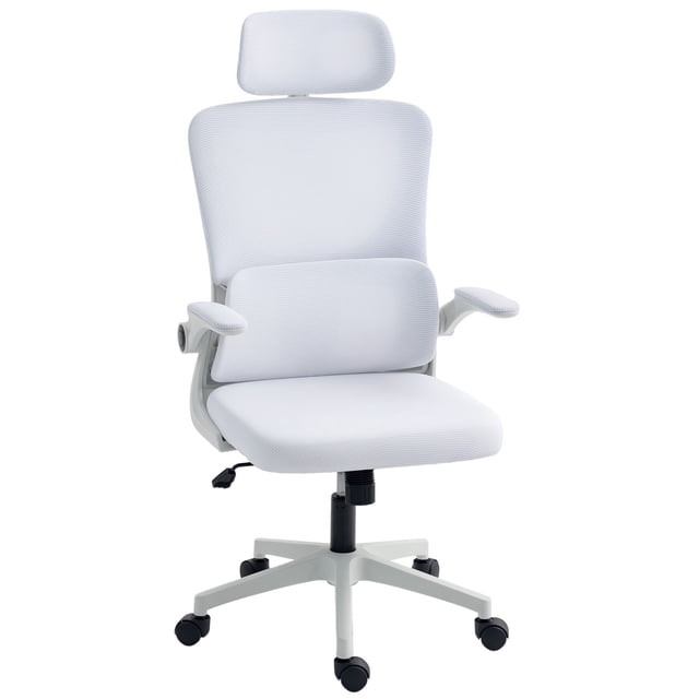 Ergonomic High Back Mesh Office Chair with Adjustable Rotatable Headrest and Lumbar Support, Cream White Computer Desk Chair for Home Office, Study, and Workspace, 23.6" W x 48" H