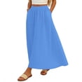 thumbnail image 5 of Arlun Casual Long Pleated Skirt for Women Elegant Eyelet Solid Color Flowy Summer Maxi Skirts Elastic High Waist Simple Stylish Beach Vacation Skirt Comfort for Everyday Wear Blue XXL, 5 of 6