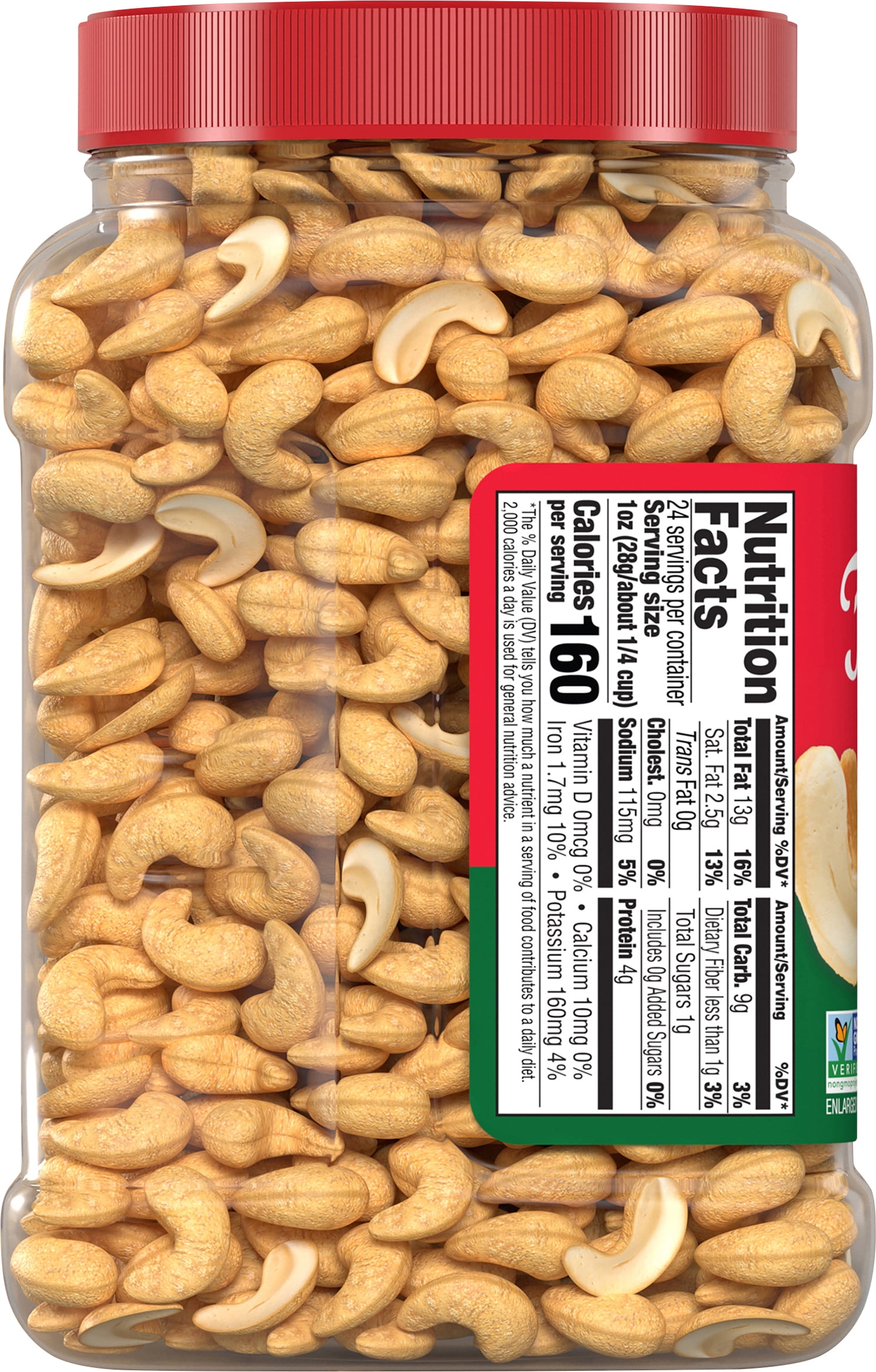 Fisher Oven Roasted Never Fried Whole Cashews, 24 oz.