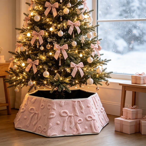 Christmas Tree Collar, Velvet Foldable Tree Skirt, Easy Setup Stand Base Cover for Artificial Trees, Holiday Home Decoration for Winter Farmhouse and Christmas Party