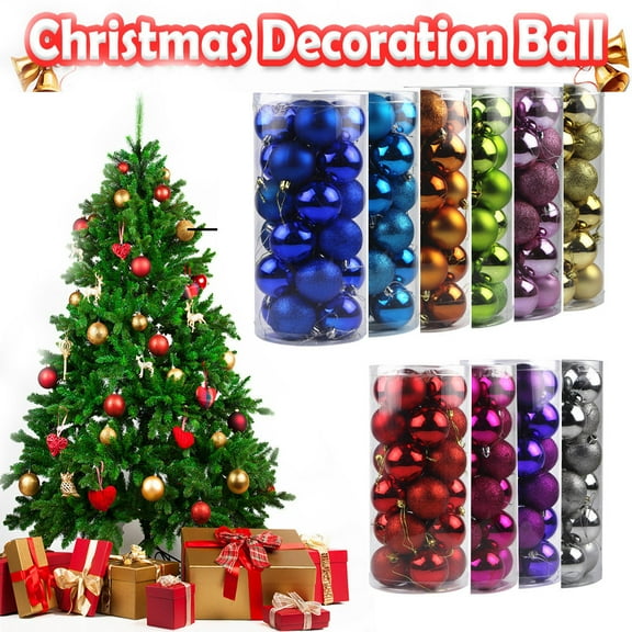 24Pcs Christmas Balls Assorted Pack, 2.36" Thickened Shatterproof Sphere Electroplated Xmas Tree Hanging Ball Pendants Rose Red Xmas Balls