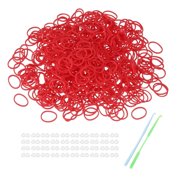 Uxcell 1200 Pcs Loom Rubber Bands Kit with 50 Pcs S-Clips 2-Hooks Rubber Bands Refill Bracelet Making Kits for Weaving DIY Handcrafts Gift, Light Red