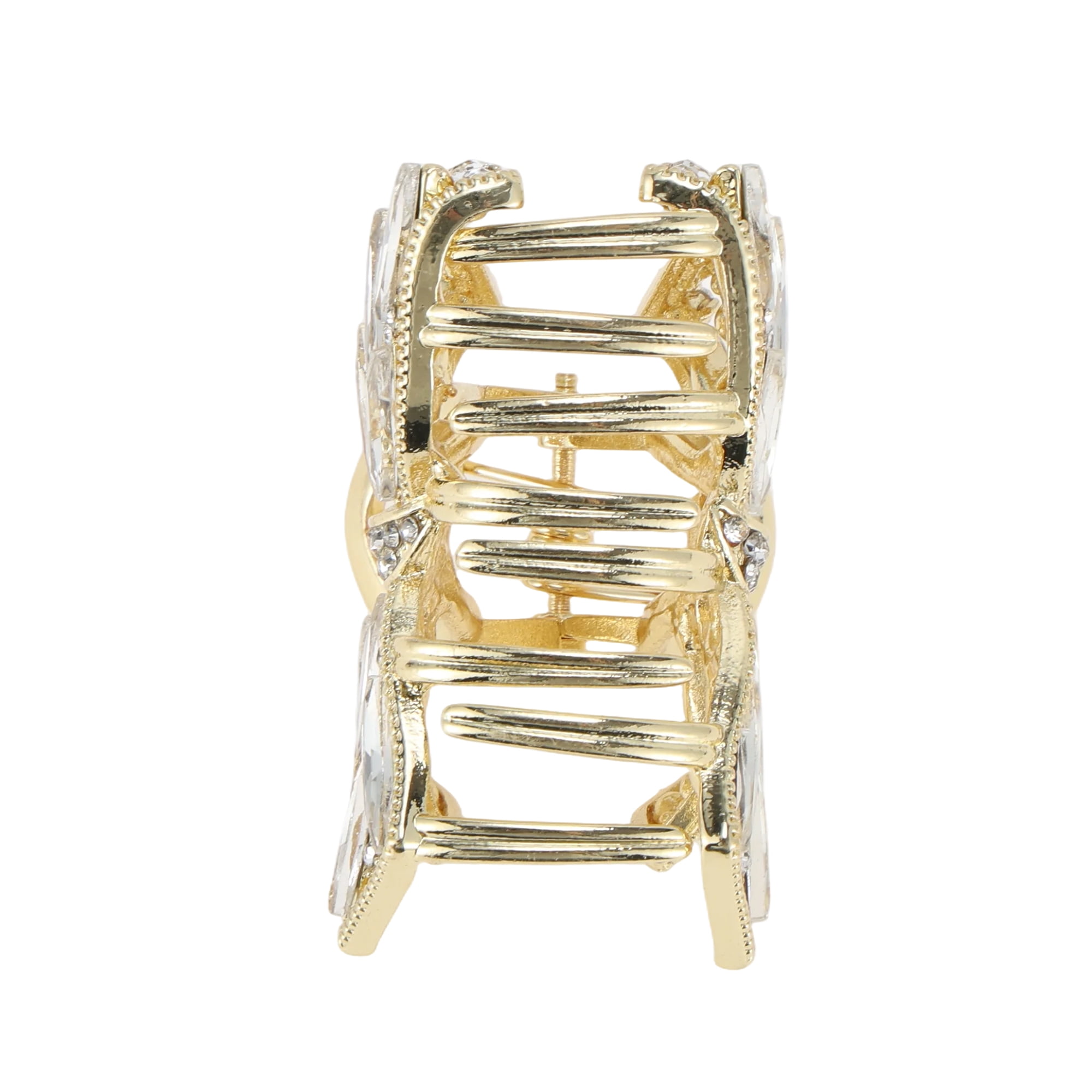 Unique Bargains Faux Crystal Bow Claw Clip in Gold Tone