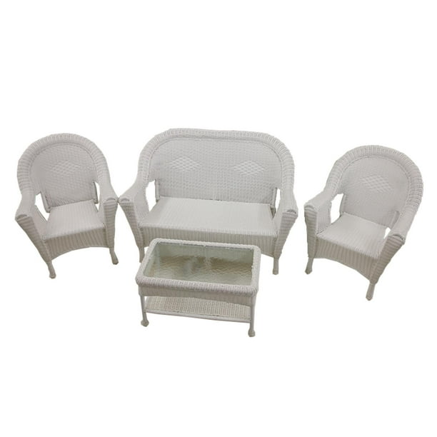 4 Piece White Resin Wicker Patio Furniture Set 2 Chairs Loveseat Table Walmart Com Walmart Com
