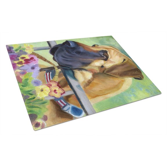 Caroline's Treasures Great Dane Natural Ears Fawn in Flowers Glass Cutting Board Large