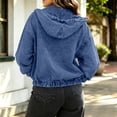 thumbnail image 5 of MexChoioe Hoodie Denim Jacket for Womens Drawstring Vintage Denim Fabric Hoodies Full Zip Long Sleeve Hooded Jean Coat with Pockets, 5 of 7