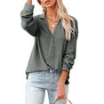 thumbnail image 3 of xiaxaixu Female Solid Color Turn-Down Collar Long Sleeve Tops with Buttons, 3 of 5