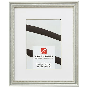 Craig Frames 314WH 18x36 inch Ornate White and Silver Picture Frame Matted for a 14x32 Photo