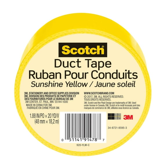 Scotch Duct Tape, Sunshine Yellow, 1.88 inches x 20 yards, 1 Roll