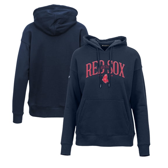 Women's Levelwear Navy Boston Red Sox Adorn Cooperstown Collection Retro Spellout Pullover Hoodie