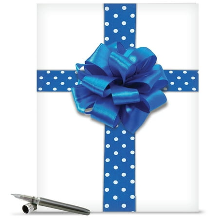 J1768DHKG Extra Large Hanukkah Greeting Card: 'Beribboned in Blue Hanukkah' Featuring an Image of a Blue Ribbon for Hanukkah Greetings Greeting Card with Envelope by The Best Card