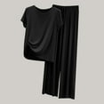 thumbnail image 2 of Pajamas pstuiky Pajamas for Women Set, Women Solid Color Round Neck Short Sleeve Top and Elastic Waist Trousers Pajamas Set Home Wear Set Leisure Black XL, 2 of 2