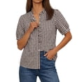 thumbnail image 4 of StSilkitty Womens Plaid Shirts Short Sleeve V Neck Pleated Blouses Summer Lightweight Soft Dressy Casual Tops, 4 of 7