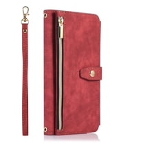 Mantto with iPhone 13 pro max case,PU Leather Magnetic zipper pocket Card Slots Shockproof Flip Magnetic Cover for iPhone 13 pro max 6.7 inch case,Red