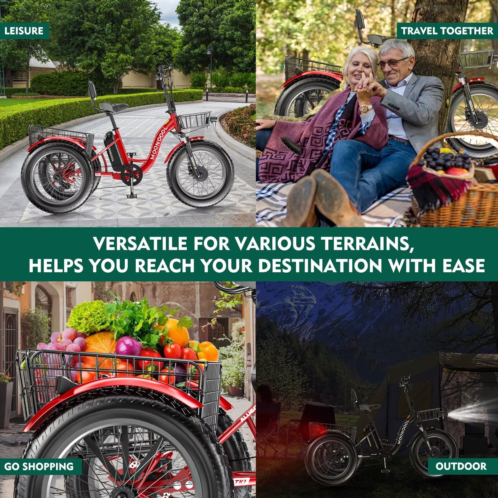 Lilypelle 7-Speed Electric Tricycle with 20" x 4" Fat Tires for Adults,500W 48V 14.5Ah Lithium Battery ,3 Wheels Electric bike with Front & Rear Basket for Men, Women,Senior