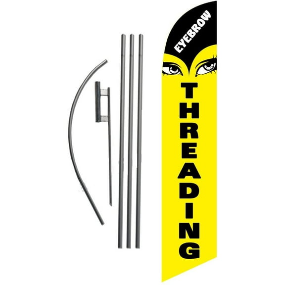 Eyebrow Threading Advertising Feather Banner Swooper Flag Sign with Flag Pole Kit and Ground Stake