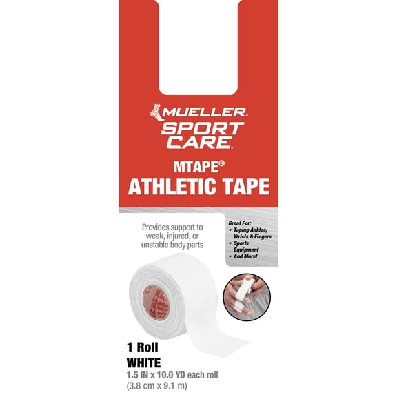 Mueller MTape Athletic Tape, Single Roll, White, 10yd