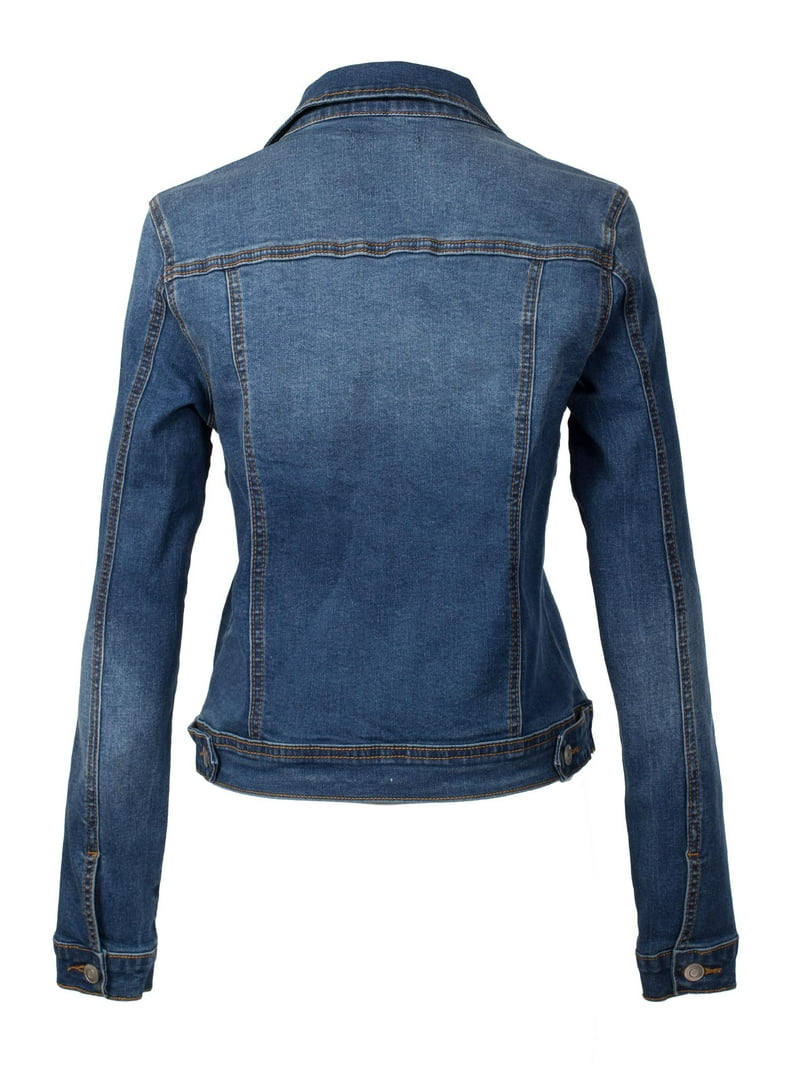 Design By Olivia Women's Vintage Washed Denim Jacket - Classic/Destroyed Long Sleeve