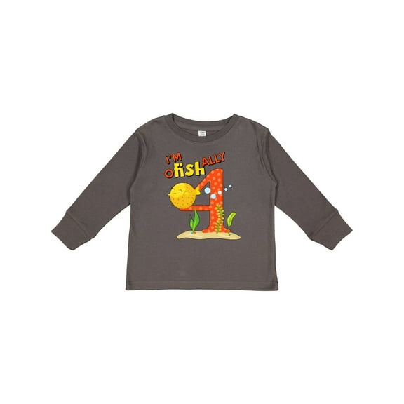 Inktastic I'm O-fish-ally Four Cute Puffer Fish Fourth Birthday Boys or Girls Long Sleeve Toddler T-Shirt