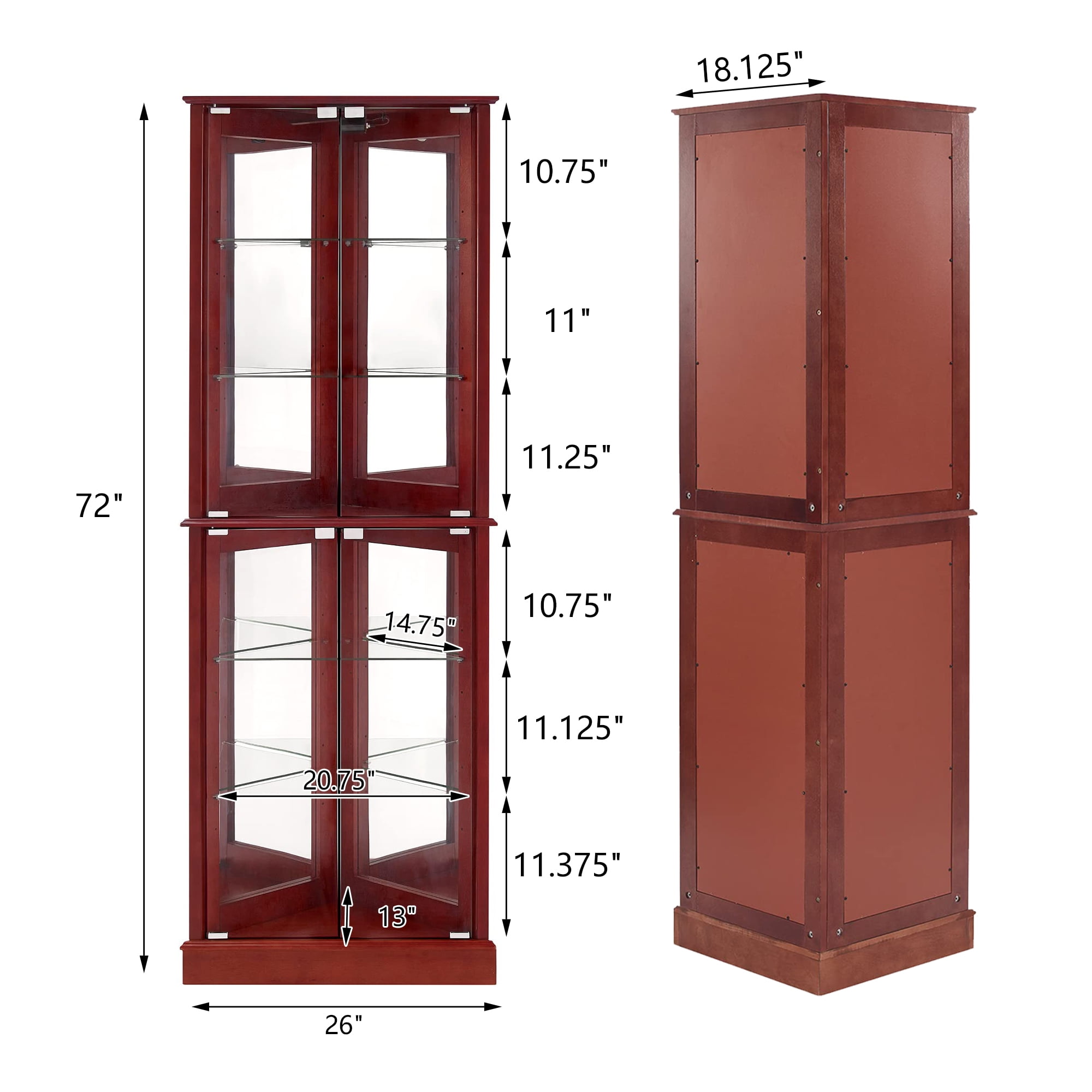 Miniyam 6 Tier Triangular Corner Curio Dispaly Cabinet with Lights,Adjustable Tempered Glass Shelves,E26 light bulb not included,Cherry