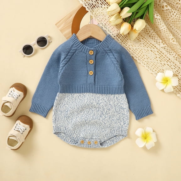 Vedolay Boys Bodysuit Baby Boys' Romper Kids Jumpsuits Button Down Ruffle Long Sleeve Winter Clothes,Blue 9-12 Months