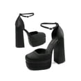 thumbnail image 5 of Women's Ankle Strap Platform High Chunky Block Heels Square Toe Solid Color Wedding Party Prom Festival Pumps, 5 of 7