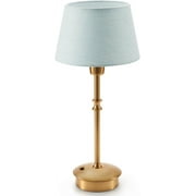 Cordless Rechargeable Table Lamps, 5000mAh Portable Table Lamp with 3 Level Brightness, Battery Operated Bedside Lamp for Patio Restaurant Dining Room, Fabric Shade, Antique Brass