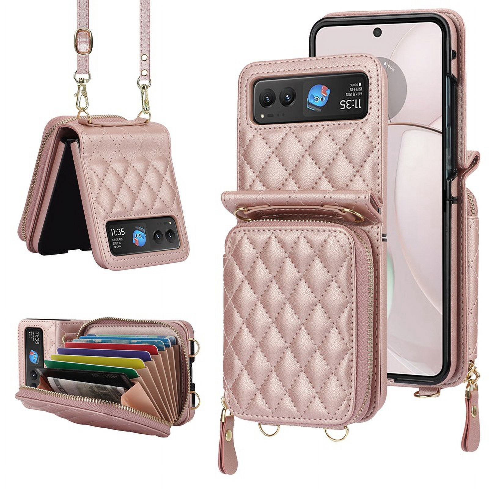 Crossbody leather zipper wallet phone case suitable for Moto razr40, lanyard and card Solt.