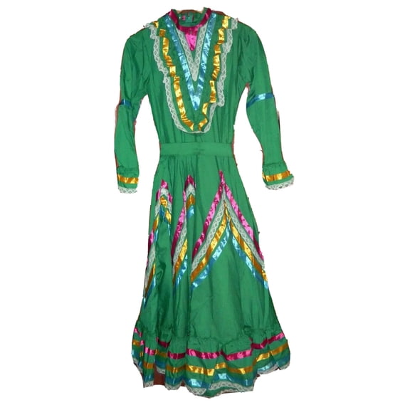 Border Merchant Womens Jalisco Dress Wide Skirt Folklorico X-Small Green